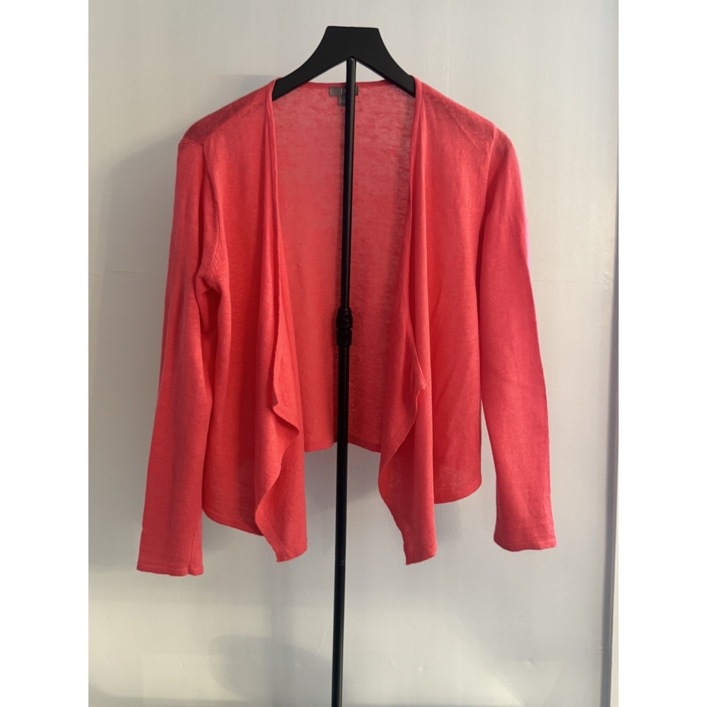 J Jill Women's Linen Blend Open Front Cardigan Coral Pink Size S‎
